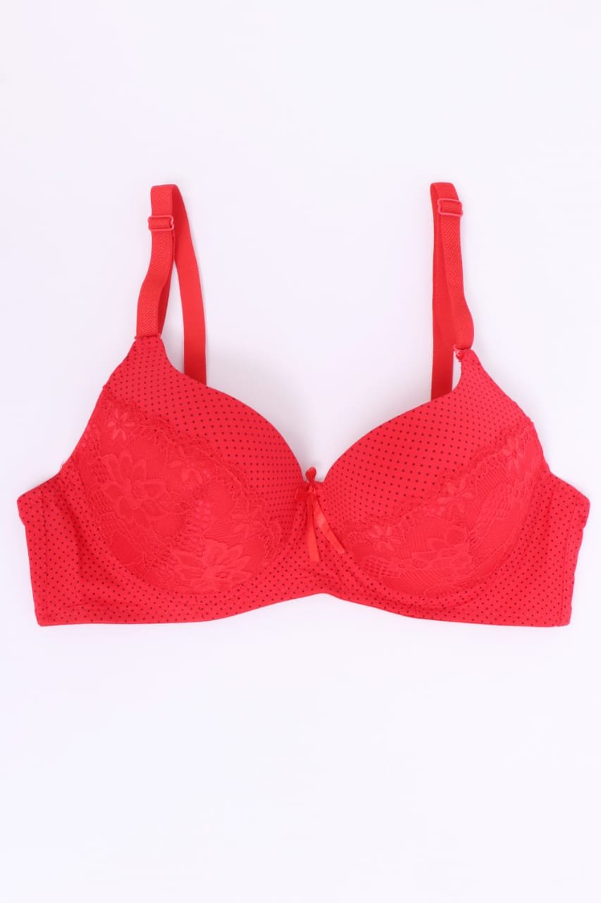 Nylon Cotton Spandex Push Up | Breathable Wired Red Bra