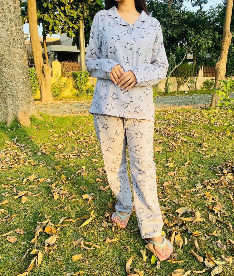2PCs Girls Flaline Printed Night Suit 