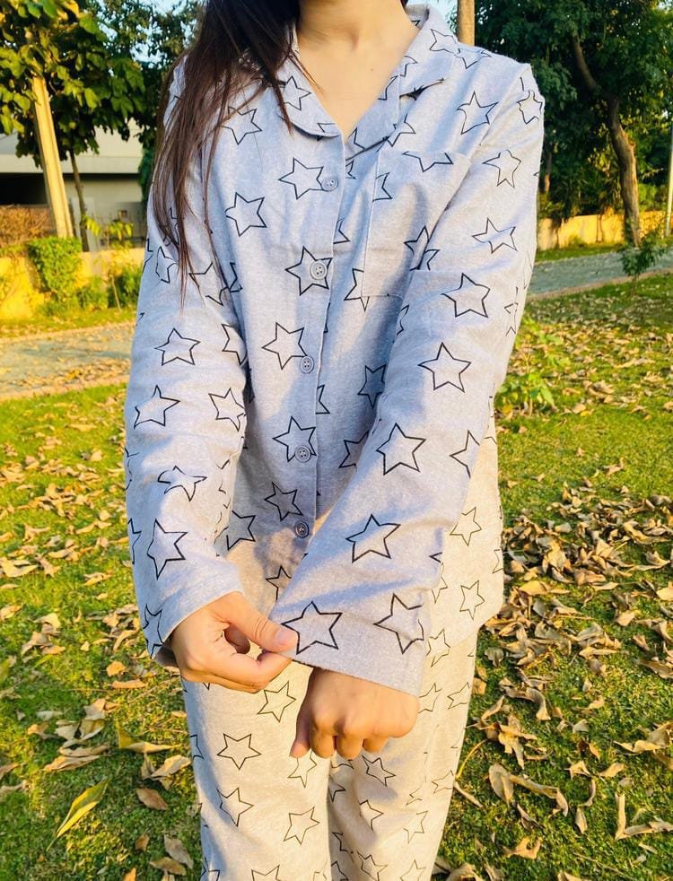 2PCs Girls Flaline Printed Night Suit 