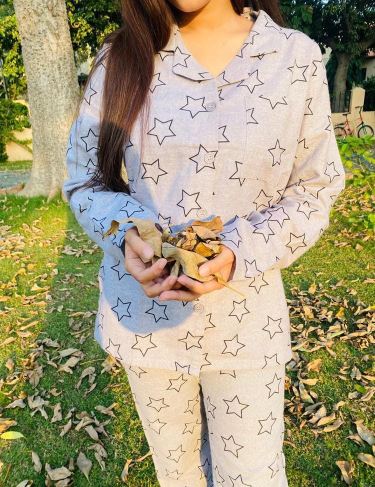 2PCs Girls Flaline Printed Night Suit 