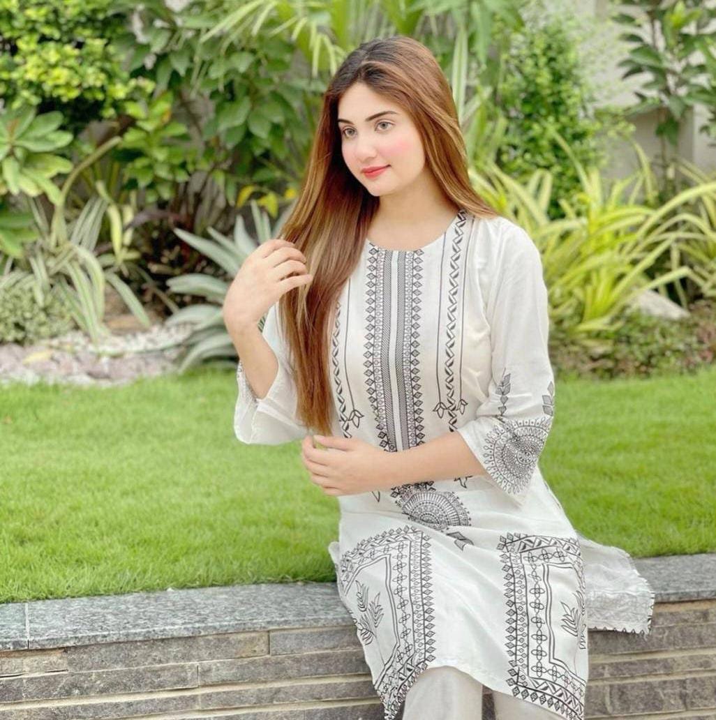 2Pcs Women's Stitched Linen Printed Suit