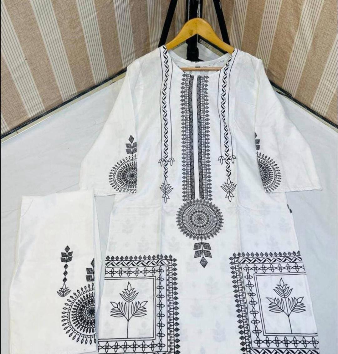 2Pcs Women's Stitched Linen Printed Suit