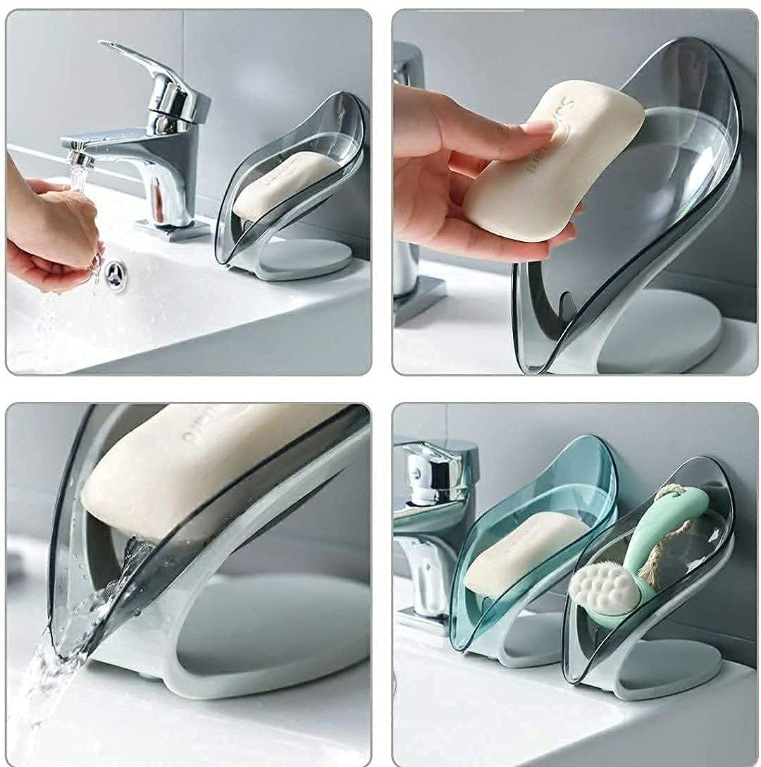 Fonicy Plastic Leaf-Shaped Soap Dish Holder| Decorative Storage Holder Box for Bathroom , Kitchen , Easy Cleaning Soap Saver