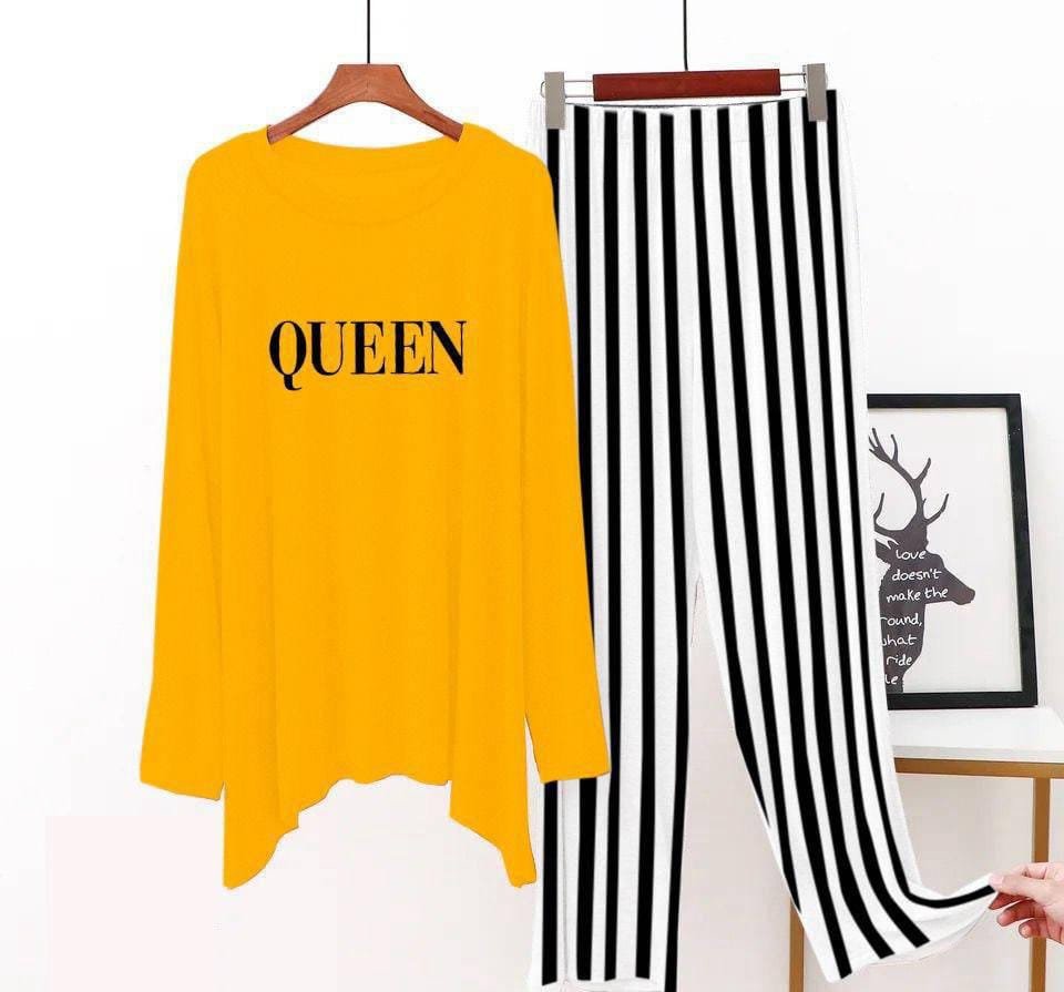 2 Piece Jersey Printed Shirt With Lining Trouser Nightsuit For Girls/Sleepwear For Women/Nighty For Women
