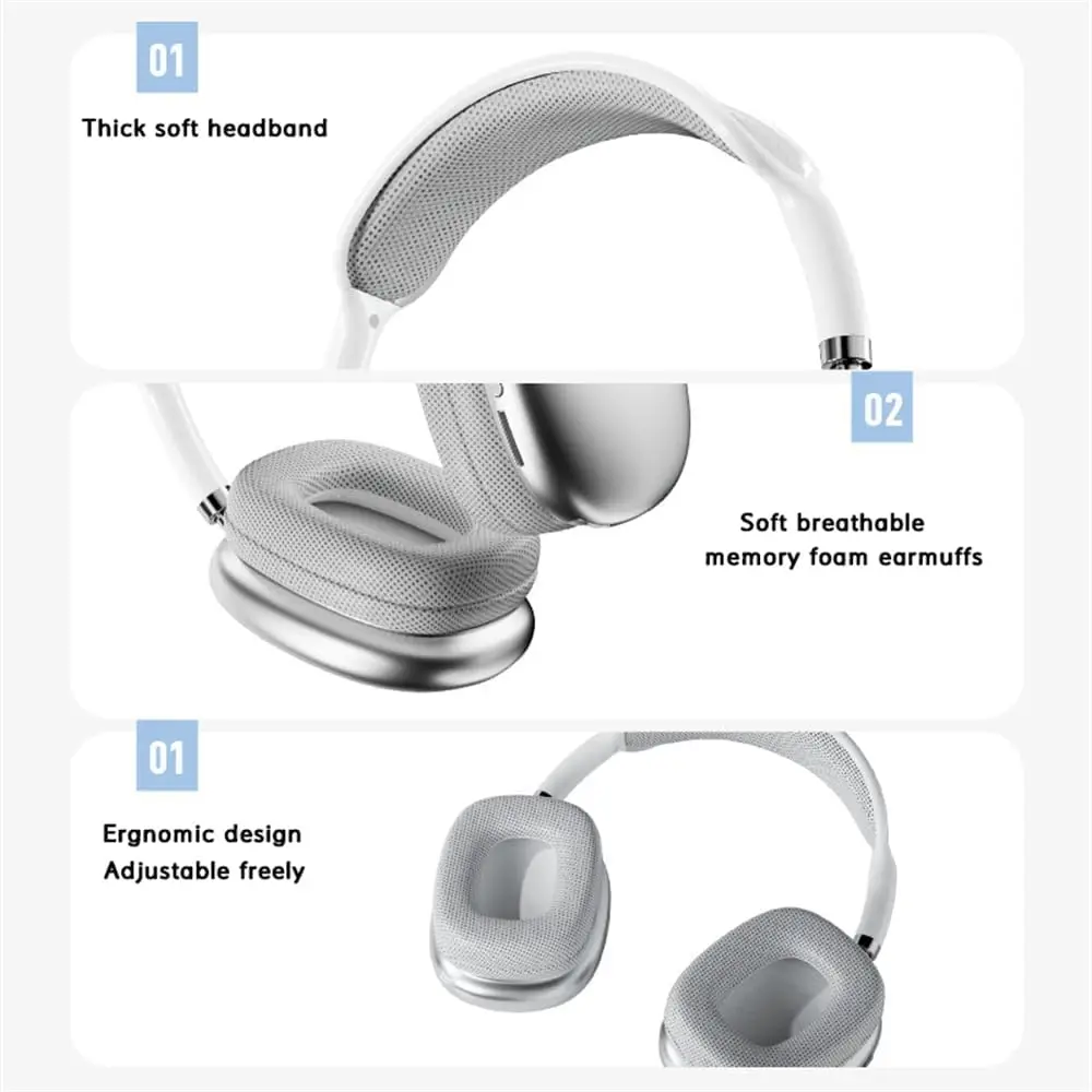 P9 Pro Max Wireless Bluetooth Headphones with Upgrade Soft Cotton Headband, Stereo Sound Over Ear Headset Sports Game Noise Cancelling Earphone Supports TF