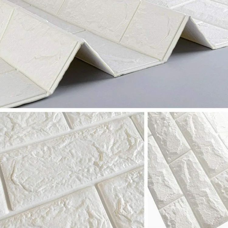 (Pack of 5Pcs )3D Brick Wall Stickers | Self-Adhesive Foam Sheet Wallpaper for Sofa and TV Background Walls | White 70x77cm