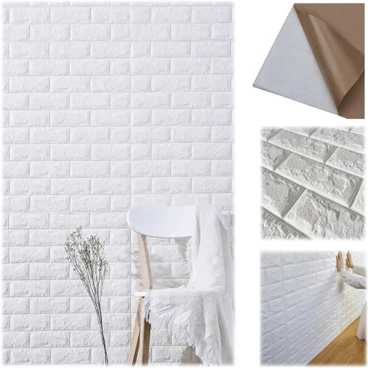 (Pack of 5Pcs )3D Brick Wall Stickers | Self-Adhesive Foam Sheet Wallpaper for Sofa and TV Background Walls | White 70x77cm