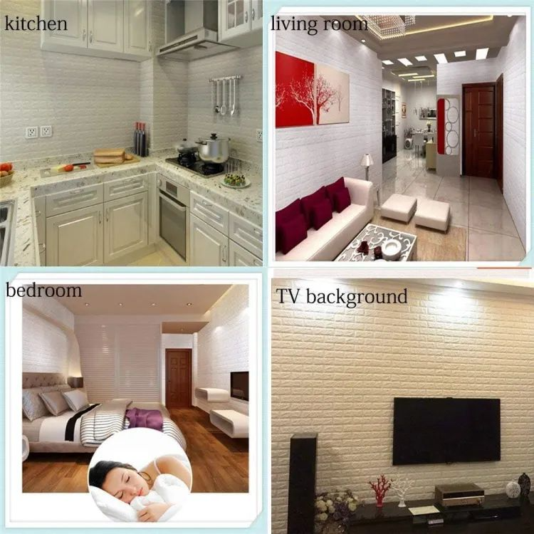 (Pack of 5Pcs )3D Brick Wall Stickers | Self-Adhesive Foam Sheet Wallpaper for Sofa and TV Background Walls | White 70x77cm