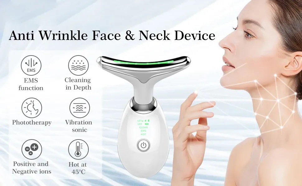 Neck & Face Massager for Double Chin, Skin Lifting & Wrinkle Removal | 3 LED Modes
