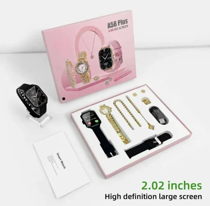Buy A58 Plus Smart Watches with Jewellery Gift Set – Stylish Combo for Women