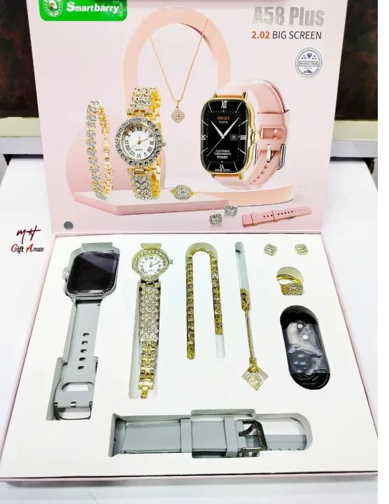 Buy A58 Plus Smart Watches with Jewellery Gift Set – Stylish Combo for Women