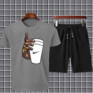 White T-Shirt & Black Mens Shorts Set for Gym & Casual Wear