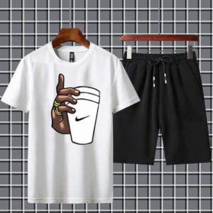 White T-Shirt & Black Mens Shorts Set for Gym & Casual Wear