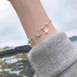 Elegant Star Moon Peart Bracelet In Grey