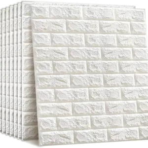 (Pack of 5Pcs )3D Brick Wall Stickers | Self-Adhesive Foam Sheet Wallpaper for Sofa and TV Background Walls | White 70x77cm