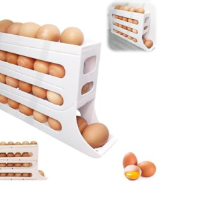4-Tier Automatic Scrolling Egg Holder for Refrigerator – Large Capacity Egg Storage Box