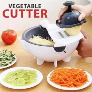 9 in 1 Multifunction Kitchen Wet Basket Vegetable Cutter With Drain | Magic Rotate Safety
