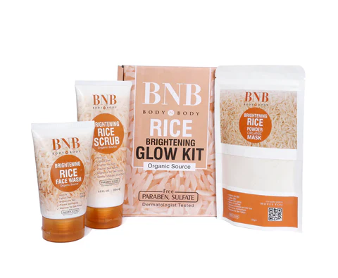 Pack of 3 BNB Rice Extract Bright & Glow Kit | Golden Cap with Box