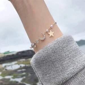 Elegant Star Moon Peart Bracelet In Grey