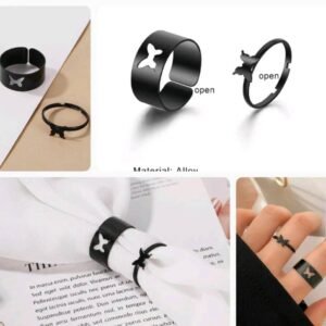 4Pcs Trendy Butterfly Ring Black Set
