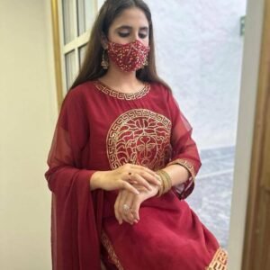 3 Pcs Chiffon Women Stitched Suit