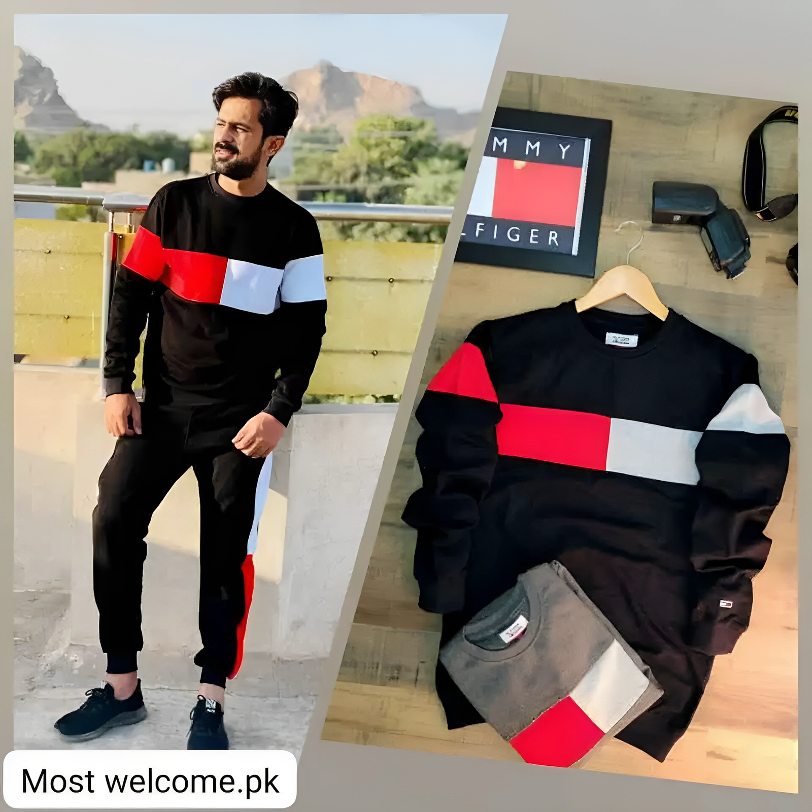 2 Pcs Men's Stitched polyester printed tracksuit