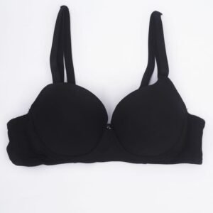 Soft Padded Wired Polyester Nylon Stretchable Plain Deep Black Push up Bra