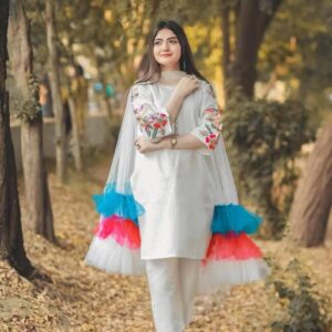 3 Pcs Women's Stitched Fancy Katan Silk Plain Suit