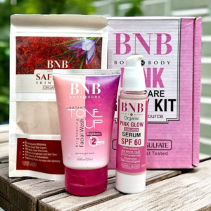 Pack of 3 BNB Pink Glow Kit | Tone One Up Facial Wash, Saffron Face Mask & Pink Glow