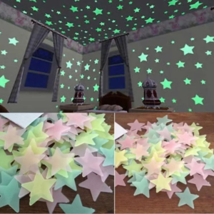 Pack of 100 - 3D Glow In The Dark Stars | Luminous Fluorescent Wall Stickers for Kids’ Bedrooms and Home Decor