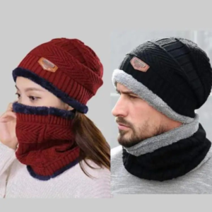 2PC Winter Beanie Hat & Neck Warmer Scarf Set | Unisex Winter Accessories